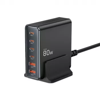 Tech-Protect DC80W-GAN 6-PORT GaN 80W USB-C-laturi musta
