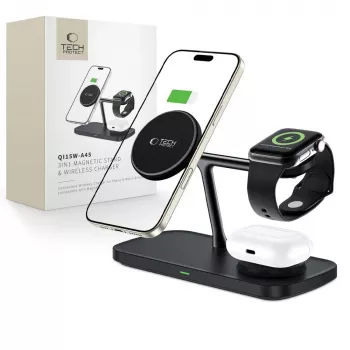 TECH-PROTECT QI15W-A45 3in1 magneettinen MagSafe-langaton laturi musta