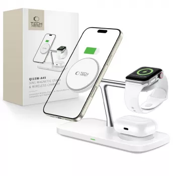 TECH-PROTECT QI15W-A45 3-in-1 magneettinen MagSafe-langaton laturi valkoinen