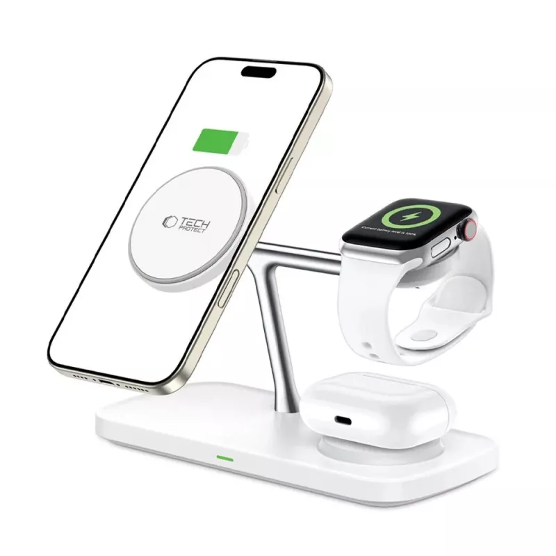TECH-PROTECT QI15W-A45 3-in-1 magneettinen MagSafe-langaton laturi valkoinen