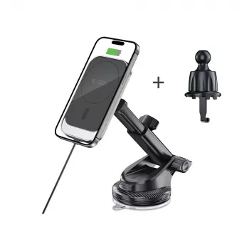 TECH-PROTECT MM15W-V9 magneettinen MagSafe -teline kojelautaan ja tuuletusaukkoon, langaton laturi 15W, musta