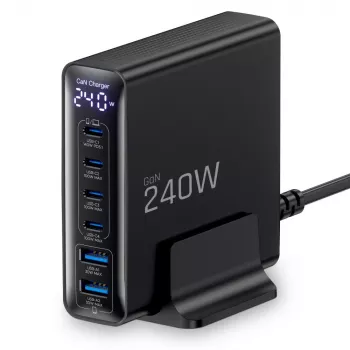 TECH-PROTECT DC240W-GAN 6-porttinen pöytälaturi PD 240W / QC3.0 musta