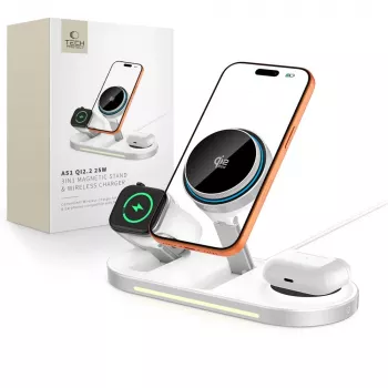 TECH-PROTECT A51 ARCTICBOOST 3-in-1 Magnetic MagSafe -langaton laturi 25W Qi2.2 valkoinen