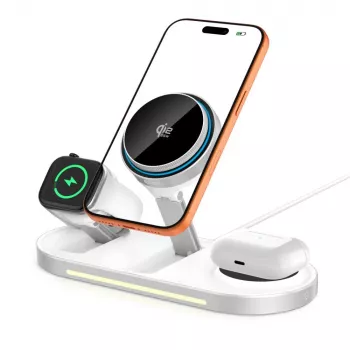 TECH-PROTECT A51 ARCTICBOOST 3-in-1 Magnetic MagSafe -langaton laturi 25W Qi2.2 valkoinen