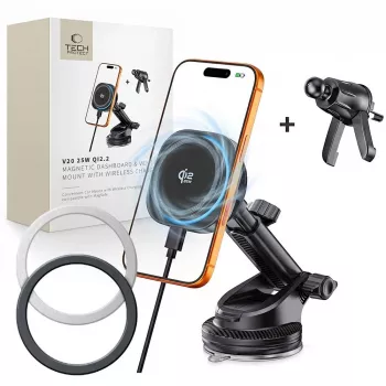 TECH-PROTECT V20 ARCTICBOOST Magnetic MagSafe kojelaudan ja tuuletusaukon autoteline langaton laturi 25W Qi2.2 musta