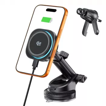 TECH-PROTECT V20 ARCTICBOOST Magnetic MagSafe kojelaudan ja tuuletusaukon autoteline langaton laturi 25W Qi2.2 musta