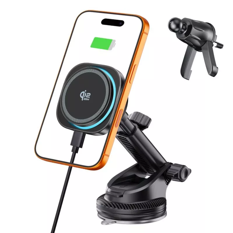 TECH-PROTECT V20 ARCTICBOOST Magnetic MagSafe kojelaudan ja tuuletusaukon autoteline langaton laturi 25W Qi2.2 musta