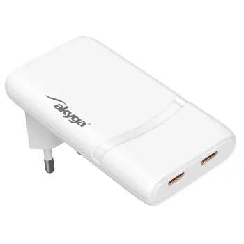 Akyga AK-CH-32 ohut GaN-USB-C-laturi 65 W, 2 x USB-C PD, valkoinen