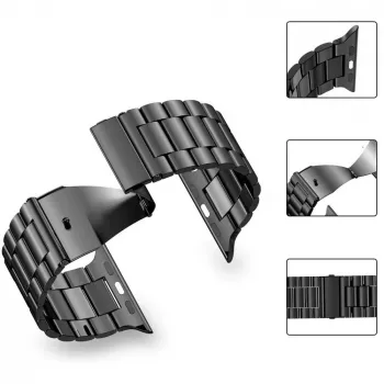 Tech-Protect ruostumattomasta teräksestä valmistettu linkkiranneke Apple Watch 4/5/6/7/8/9/SE/Ultra 1/2 (42/44/45/49 mm) musta