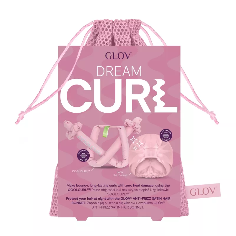GLOV_SET Dream Curl lämmötön kiharrussetti - 1 kiharruspuikko + 1 satiinihuppu - pinkki