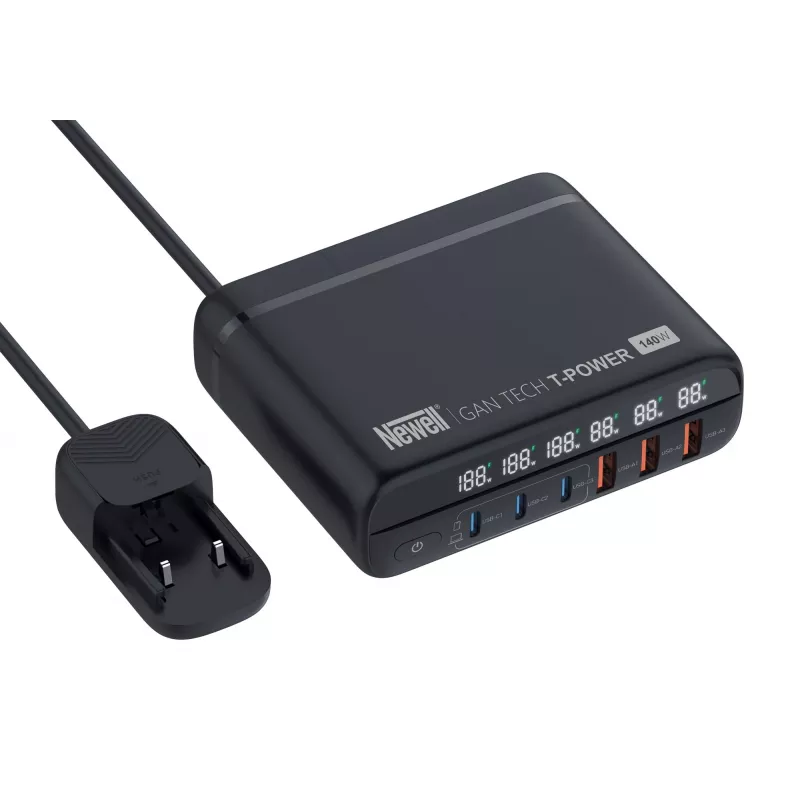 Newell GaN Tech T-Power 140 W -verkkolaturi adapterisarjalla