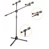 MOZOS SM803 mikrofonin lattialle asetettava jalusta puomilla, 2 pidikettä, enintään 200 cm, musta