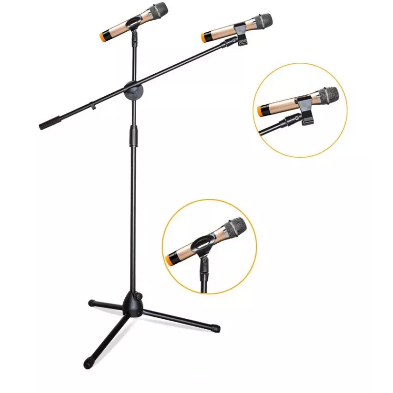 MOZOS SM803 mikrofonin lattialle asetettava jalusta puomilla, 2 pidikettä, enintään 200 cm, musta