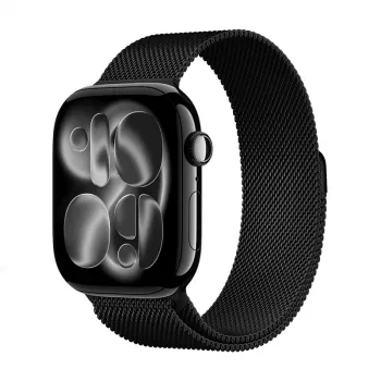 Crong Milano Steel ruostumaton teräs Milanese Loop ranneke Apple Watch 38/40/41/42 mm (musta)