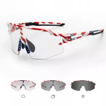 ROCKBROS fotokromaattiset pyöräilylasit UV-suojalla ja korjauslinssillä - USA-kuvio - valkoinen