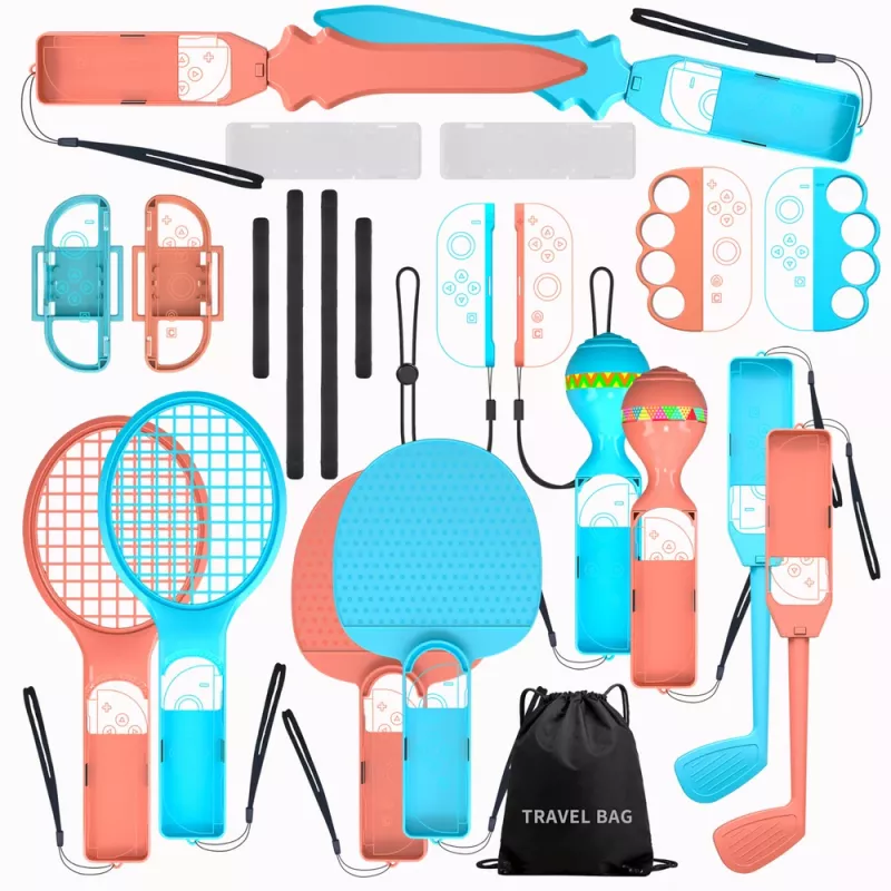 HURTEL Family Accessories Kit 23 in 1 Nintendo Switch 2 - oranssi ja sininen setti