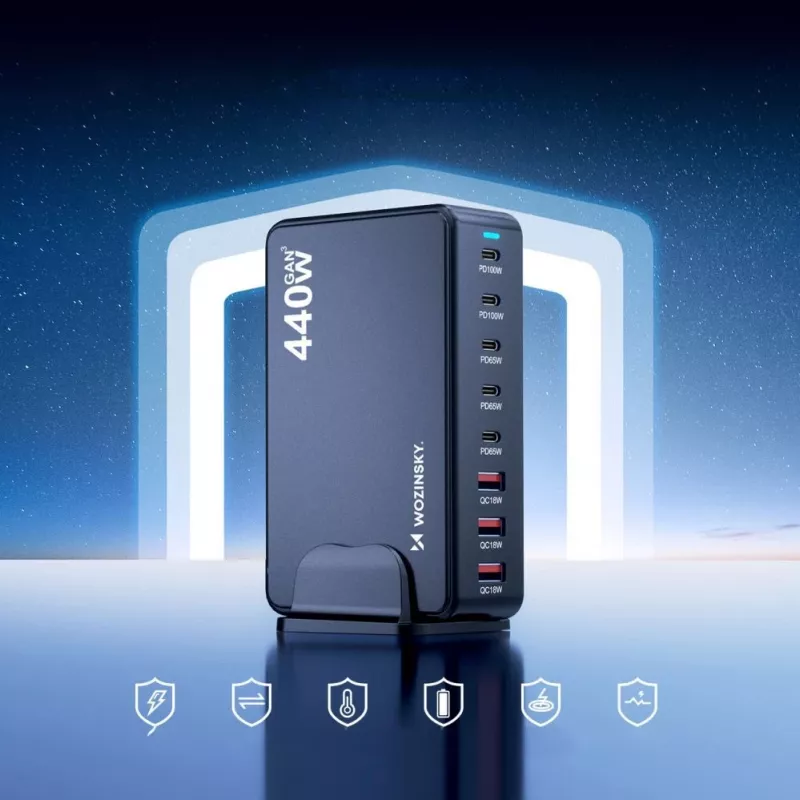 Wozinsky 240W GaN QC3-latausasema - musta