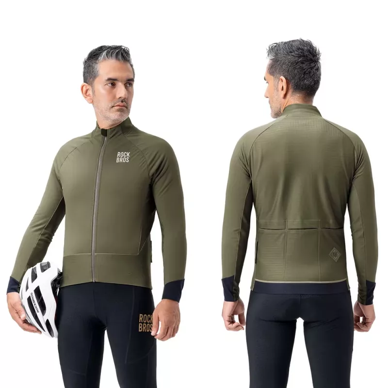 ROCKBROS YDWT014 talvinen fleece-kaksikerroksinen pyöräilytakki XL vihreä