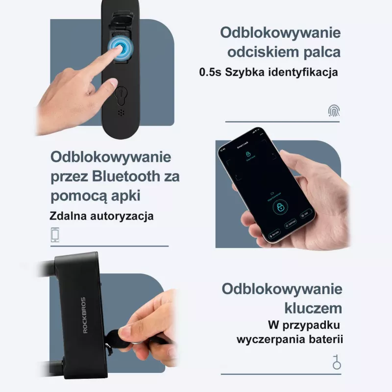ROCKBROS SMART sormenjälki- ja Bluetooth-pyörän vaijerilukko 100 cm musta
