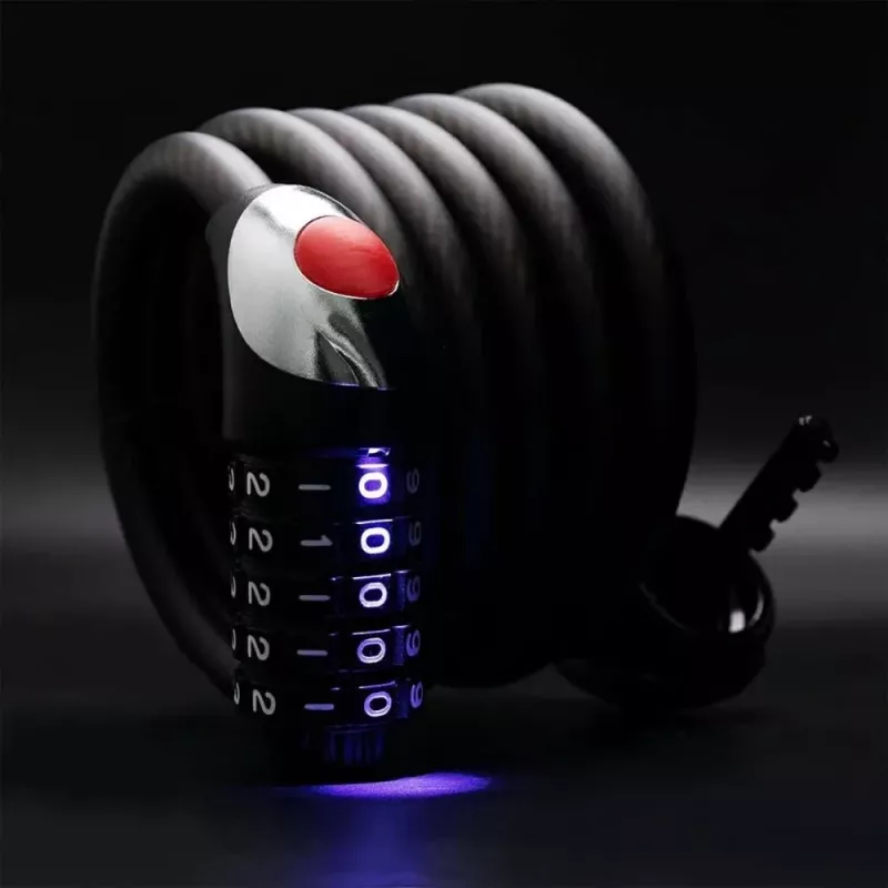 ROCKBROS RKS531 5-numeroinen numerolukko-vaijerilukko LED-valolla, 180 cm, musta