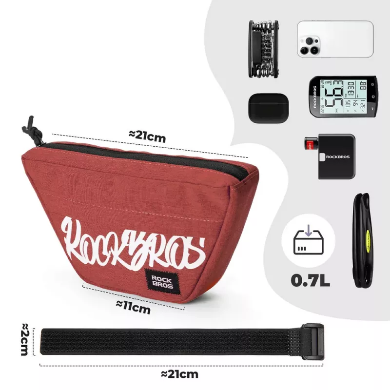 Rockbros G011 Flash Journey ohjaustankolaukku – puolisuunnikkaan muotoinen, punainen