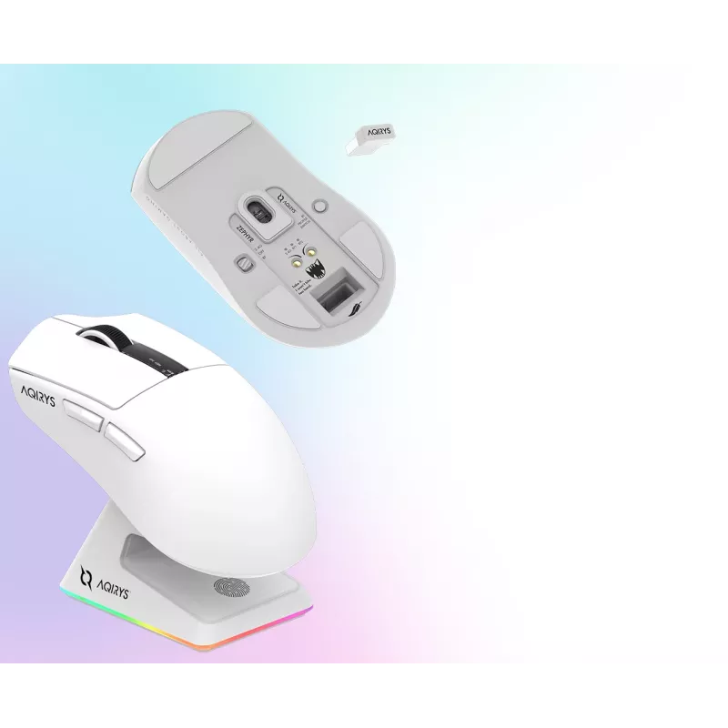 AQIRYS Zephyr langaton pelihiiri, 2,4 GHz + Bluetooth, 26000 DPI, valkoinen