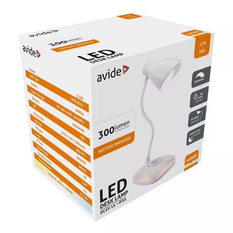 Avide LED-pöytävalaisin yövalotoiminnolla USB 3,2W himmennettävä
