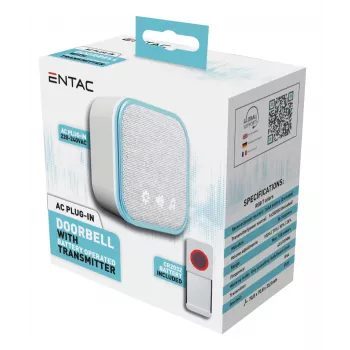 ENTAC langaton ovikello AC-pistokelähetin IP44 1x CR2032-paristolla