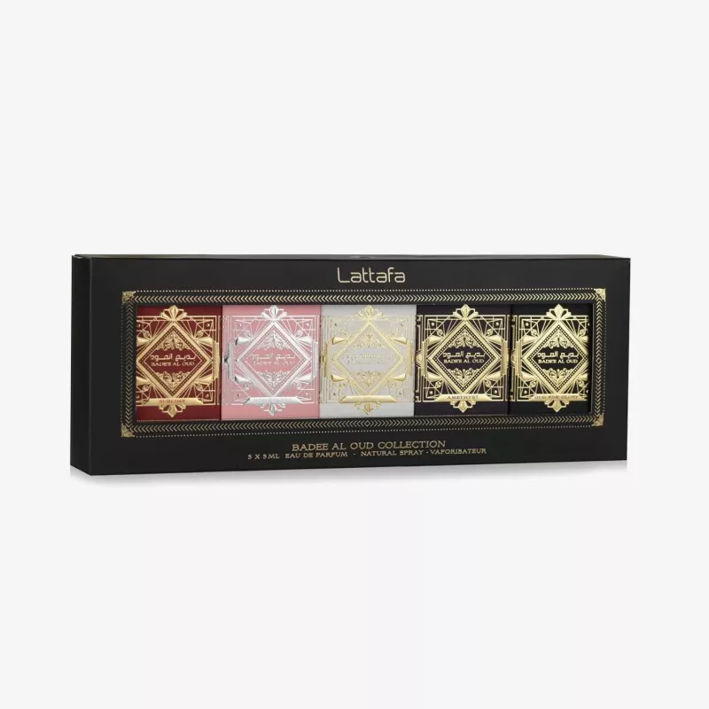 Lattafa Badee Al Oud Collection Sublime EDP Spray 5 ml + Nobile Blush EDP Spray 5 ml + Honor & Glory EDP Spray 5 ml + Oud For Glory EDP Spray 5 ml + Amethyste EDP Spray 5 ml