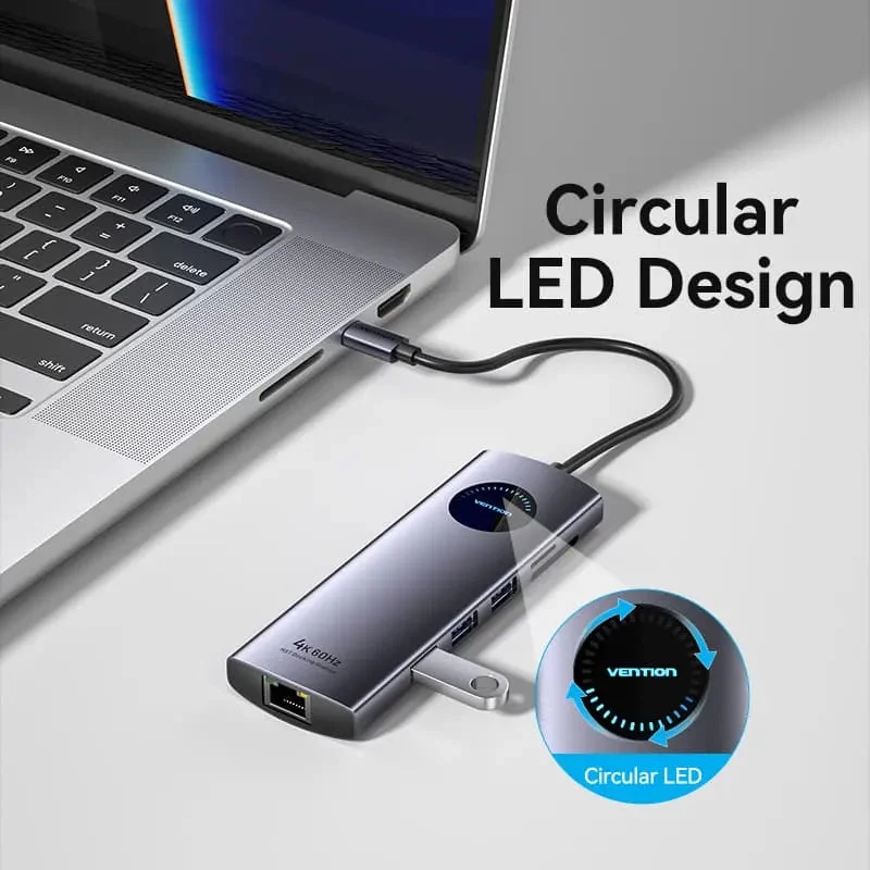 VENTION USB-C 10-in-1 telakointiasema 8K 30Hz 100W PD LED-näytöllä