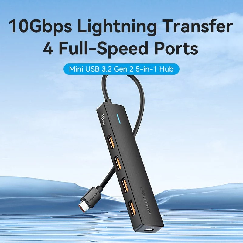 VENTION USB-C – USB 3.2 Gen 2 -hubi 100W PD:llä, 0,15 m, musta