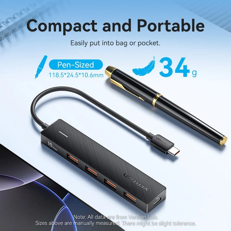 VENTION USB-C – USB 3.2 Gen 2 -hubi 100W PD:llä, 0,15 m, musta