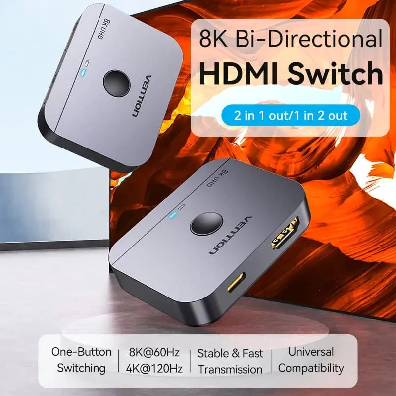 VENTION 2-porttinen 8K HDMI 2.1 kaksisuuntainen kytkin