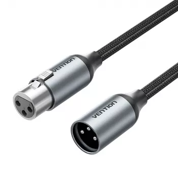 VENTION BKHHI XLR-mikrofonikaapeli 3 m musta nylon-punos alumiiniliittimillä