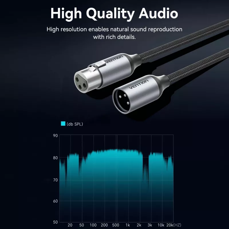 VENTION BKHHI XLR-mikrofonikaapeli 3 m musta nylon-punos alumiiniliittimillä