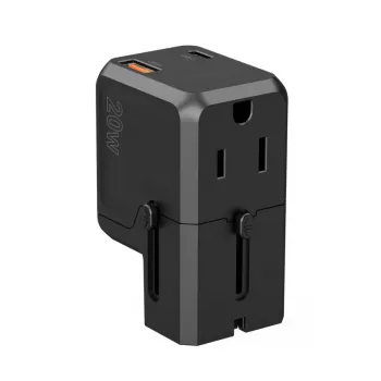 CHOETECH PD6038 38W GaN USB-C-laturi USB-A:lla, vaihdettavilla pistokkeilla (EU/US/UK/AU) - musta