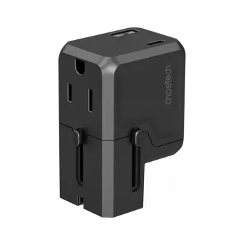 CHOETECH PD6038 38W GaN USB-C-laturi USB-A:lla, vaihdettavilla pistokkeilla (EU/US/UK/AU) - musta