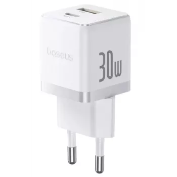 Baseus Palm 30W USB-C USB-A seinälaturi valkoinen EU-pistoke