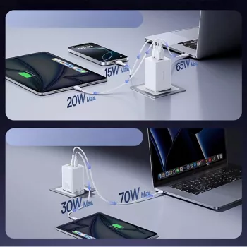 Baseus EnerFill FE11 2 x USB-C / USB-A 100W - valkoinen