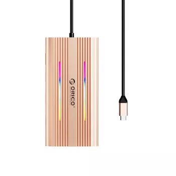 ORICO XDR 12-in-1 USB-C -telakointiasema RGB, 2x USB-A, 1x USB-C PD 100W, 2x HDMI 4K 60Hz, VGA, RJ45 Gigabit, SD & microSD -kortinlukija - rose gold