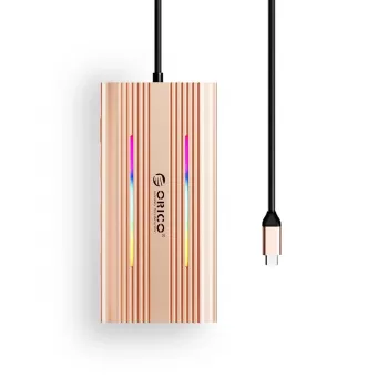 ORICO XDR 12-in-1 USB-C -telakointiasema RGB, 3x USB-A, USB-C PD 100W, HDMI 4K, VGA, RJ45 Gigabit, SD/microSD-kortinlukija - rose gold