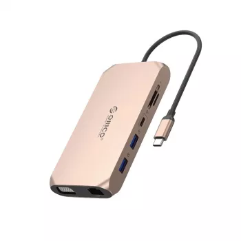 ORICO XCR 12-in-1 USB-C -telakointiasema, 100W PD, HDMI, VGA, Gigabit Ethernet, SD/microSD, rose gold