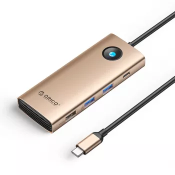 ORICO PW11 USB-C -keskitin 8-in-1, 2x USB-A 3.0, 1x USB-A 2.0, 1x USB-C 3.0, 1x USB-C PD 100W, 1x HDMI 4K 60Hz, 1x VGA 1080P 60Hz, 1x RJ45 Gigabit Ethernet - rose gold