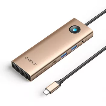 ORICO PW11 USB-C 9-in-1 -telakointiasema, 2x USB-A 3.0, 1x USB-C 3.0, 1x USB-C PD 100W, 1x HDMI 4K 60Hz, 1x microSD/SD, 1x RJ45 2.5G Ethernet, 1x audio 3,5 mm, ruusukulta