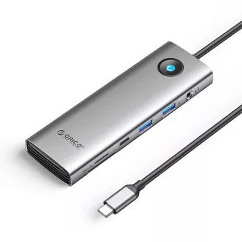 ORICO PW11 USB-C 9-in-1 -telakointiasema harmaa - 2x USB-A 3.0, 1x USB-C 3.0, 1x USB-C PD 100W, 1x HDMI 4K 60Hz, 1x microSD/SD, 1x RJ45 2.5G Ethernet, 1x audio 3,5 mm