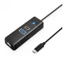 ORICO PWCUR-C3 3-porttinen USB-C-keskitin, USB-A 3.0, USB-C 3.0 ja Gigabit Ethernet - musta