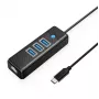 ORICO PW3UR25-C3 4-porttinen USB 3.0 -keskitin ja 2.5G Ethernet -sovitin, 0,5 m kaapeli, musta