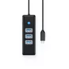 ORICO PW3UR25-C3 4-porttinen USB 3.0 -keskitin ja 2.5G Ethernet -sovitin, 0,5 m kaapeli, musta