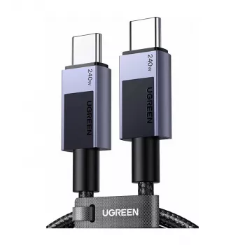 UGREEN L513 USB-C - USB-C -kaapeli 240W PD3.1 480Mbps nailonpunos alumiinikotelo integroitu kaapelinsidonta 1 m harmaa (45067)
