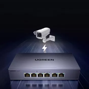 Ugreen 6-porttinen Gigabit Ethernet -kytkin ja PoE+ - harmaa